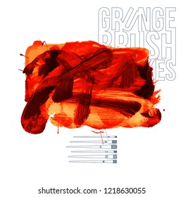 Red brush stroke and texture. Grunge vector abstract hand - painted element. Underline and border design.