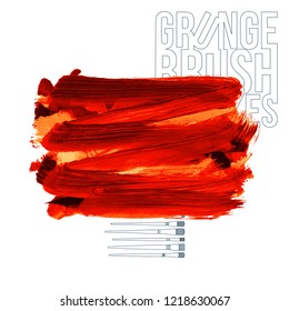 Red brush stroke and texture. Grunge vector abstract hand - painted element. Underline and border design.