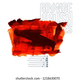 Red brush stroke and texture. Grunge vector abstract hand - painted element. Underline and border design.