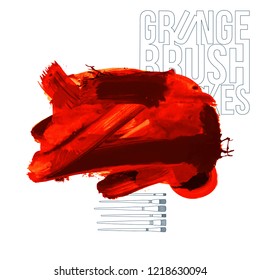 Red brush stroke and texture. Grunge vector abstract hand - painted element. Underline and border design.