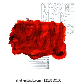 Red brush stroke and texture. Grunge vector abstract hand - painted element. Underline and border design.