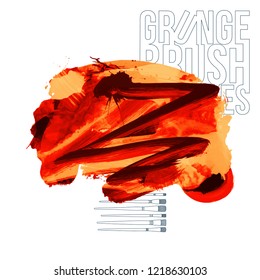 Red brush stroke and texture. Grunge vector abstract hand - painted element. Underline and border design.