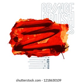 Red brush stroke and texture. Grunge vector abstract hand - painted element. Underline and border design.