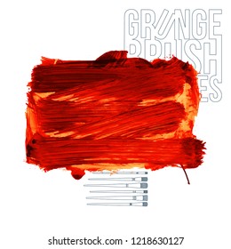 Red brush stroke and texture. Grunge vector abstract hand - painted element. Underline and border design.