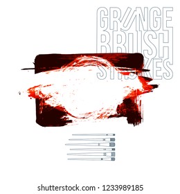 Red brush stroke and texture. Grunge vector abstract hand - painted element. Underline and border design.