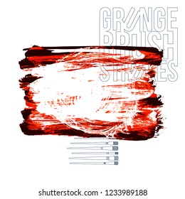 Red brush stroke and texture. Grunge vector abstract hand - painted element. Underline and border design.