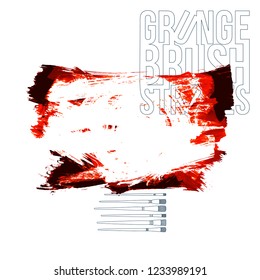Red brush stroke and texture. Grunge vector abstract hand - painted element. Underline and border design.