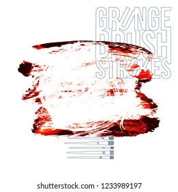 Red brush stroke and texture. Grunge vector abstract hand - painted element. Underline and border design.