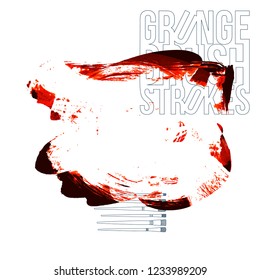 Red brush stroke and texture. Grunge vector abstract hand - painted element. Underline and border design.