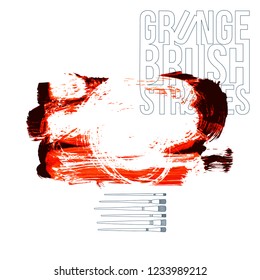 Red brush stroke and texture. Grunge vector abstract hand - painted element. Underline and border design.