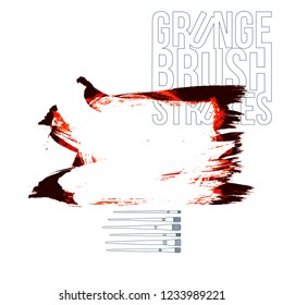 Red brush stroke and texture. Grunge vector abstract hand - painted element. Underline and border design.