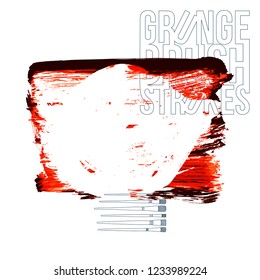 Red brush stroke and texture. Grunge vector abstract hand - painted element. Underline and border design.