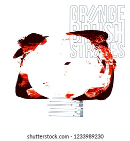 Red brush stroke and texture. Grunge vector abstract hand - painted element. Underline and border design.