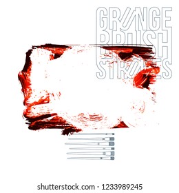 Red brush stroke and texture. Grunge vector abstract hand - painted element. Underline and border design.