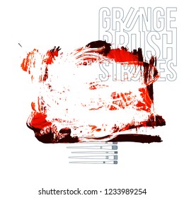 Red brush stroke and texture. Grunge vector abstract hand - painted element. Underline and border design.