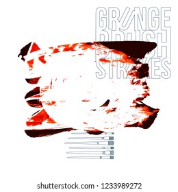 Red brush stroke and texture. Grunge vector abstract hand - painted element. Underline and border design.