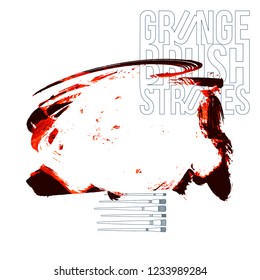 Red brush stroke and texture. Grunge vector abstract hand - painted element. Underline and border design.