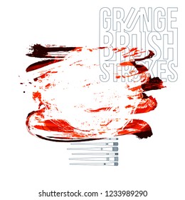 Red brush stroke and texture. Grunge vector abstract hand - painted element. Underline and border design.