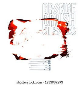 Red brush stroke and texture. Grunge vector abstract hand - painted element. Underline and border design.
