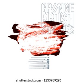 Red brush stroke and texture. Grunge vector abstract hand - painted element. Underline and border design.