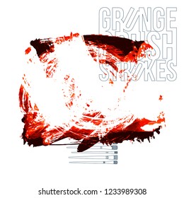 Red brush stroke and texture. Grunge vector abstract hand - painted element. Underline and border design.