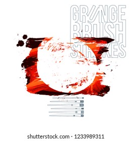 Red brush stroke and texture. Grunge vector abstract hand - painted element. Underline and border design.
