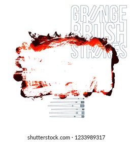 Red brush stroke and texture. Grunge vector abstract hand - painted element. Underline and border design.