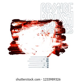 Red brush stroke and texture. Grunge vector abstract hand - painted element. Underline and border design.