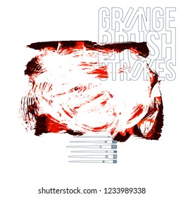 Red brush stroke and texture. Grunge vector abstract hand - painted element. Underline and border design.