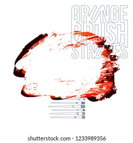 Red brush stroke and texture. Grunge vector abstract hand - painted element. Underline and border design.