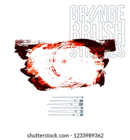 Red brush stroke and texture. Grunge vector abstract hand - painted element. Underline and border design.