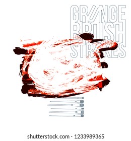 Red brush stroke and texture. Grunge vector abstract hand - painted element. Underline and border design.