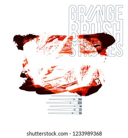 Red brush stroke and texture. Grunge vector abstract hand - painted element. Underline and border design.