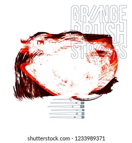 Red brush stroke and texture. Grunge vector abstract hand - painted element. Underline and border design.