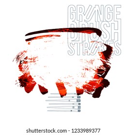 Red brush stroke and texture. Grunge vector abstract hand - painted element. Underline and border design.