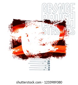 Red brush stroke and texture. Grunge vector abstract hand - painted element. Underline and border design.