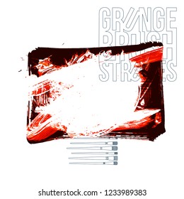 Red brush stroke and texture. Grunge vector abstract hand - painted element. Underline and border design.