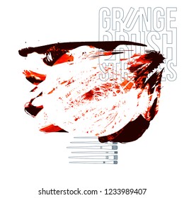 Red brush stroke and texture. Grunge vector abstract hand - painted element. Underline and border design.
