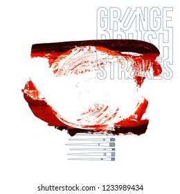 Red brush stroke and texture. Grunge vector abstract hand - painted element. Underline and border design.