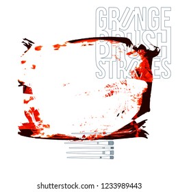 Red brush stroke and texture. Grunge vector abstract hand - painted element. Underline and border design.