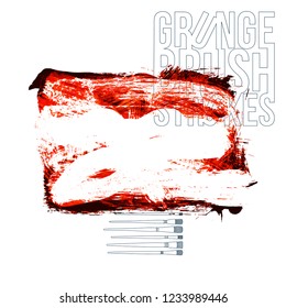 Red brush stroke and texture. Grunge vector abstract hand - painted element. Underline and border design.