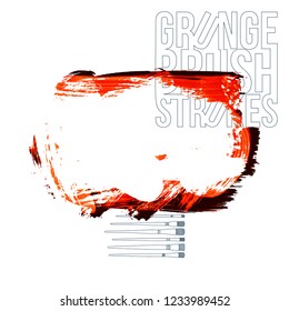 Red brush stroke and texture. Grunge vector abstract hand - painted element. Underline and border design.