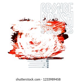Red brush stroke and texture. Grunge vector abstract hand - painted element. Underline and border design.
