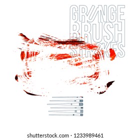 Red brush stroke and texture. Grunge vector abstract hand - painted element. Underline and border design.