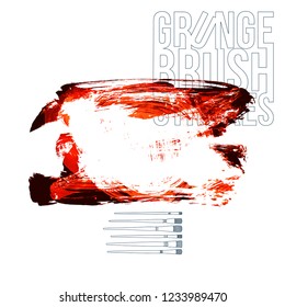 Red brush stroke and texture. Grunge vector abstract hand - painted element. Underline and border design.