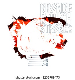 Red brush stroke and texture. Grunge vector abstract hand - painted element. Underline and border design.