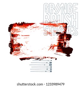 Red brush stroke and texture. Grunge vector abstract hand - painted element. Underline and border design.