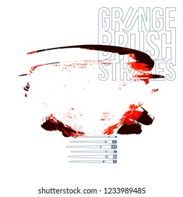 Red brush stroke and texture. Grunge vector abstract hand - painted element. Underline and border design.