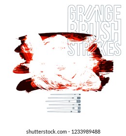Red brush stroke and texture. Grunge vector abstract hand - painted element. Underline and border design.