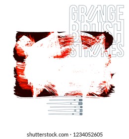 Red brush stroke and texture. Grunge vector abstract hand - painted element. Underline and border design.